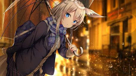 Anime Girl in Rainy Twilight wallpaper