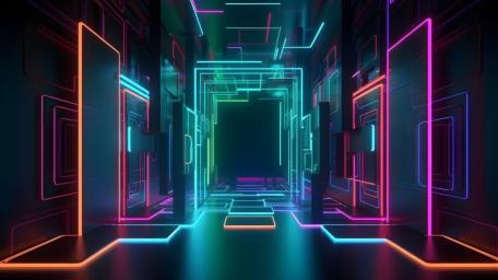 Neon Cyber Corridor Illusion wallpaper