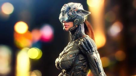 Feline Fusion: Cyber Cat in a Futuristic Realm wallpaper