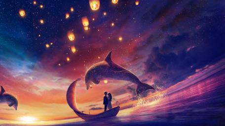 Eternal Journey Under Starlit Skies and Lantern Lights wallpaper