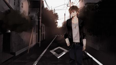 Melancholy Rainfall Evening Anime Wallpaper wallpaper