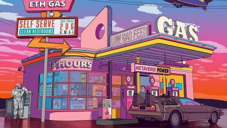 Retro-Futuristic Metaverse Gas Station wallpaper