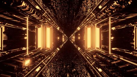 Futuristic Golden Tunnel of Light wallpaper