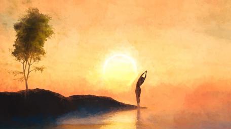 Serenity at Sunset in Meditation Pose wallpaper