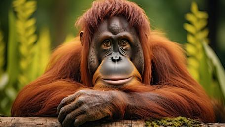 Tranquil Orangutan in Lush Habitat wallpaper