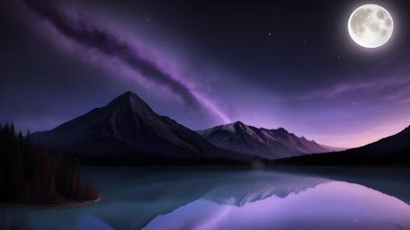 Mystical Moonlit Mountain Reflection wallpaper