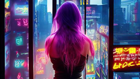 Cyberpunk Girl in Neon City wallpaper