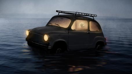 Mysterious Classic Car Submerged in Darkness wallpaper