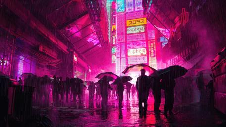 Neon Rain in Cyberpunk City wallpaper