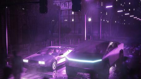 DMC DeLorean and Tesla Cybertruck wallpaper
