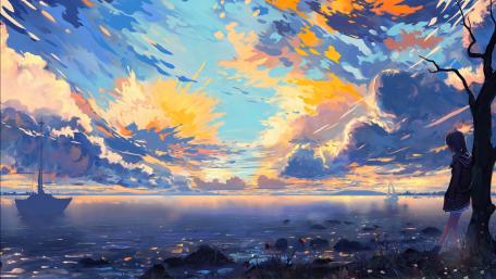 Solitude at Sunset by the Sea wallpaper