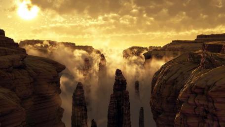 Majestic Monoliths in a Dreamy Landscape wallpaper