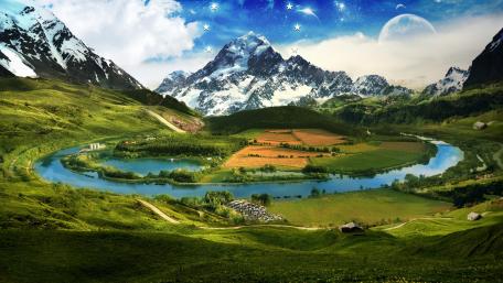 Mountain Realm Under Starry Skies wallpaper