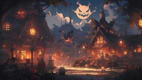 Enchanted Halloween Village Twilight wallpaper