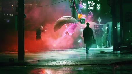 Shadows in a Neon Cityscape wallpaper