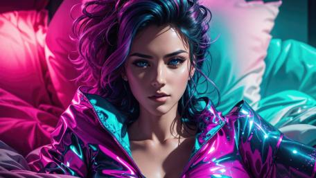 Vibrant Cyberpunk Beauty Immersed in Neon Lights wallpaper
