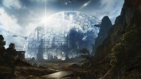 Futuristic Dome in a Fantasy Landscape wallpaper