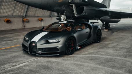 Bugatti Veyron Meets Military Power in a Hangar wallpaper