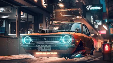 Futuristic Streets with Floating Car wallpaper