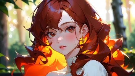 Flame-Haired Enchantment in Nature's Embrace wallpaper