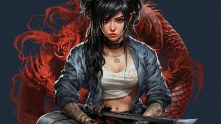 Sword Mistress and the Crimson Dragon wallpaper