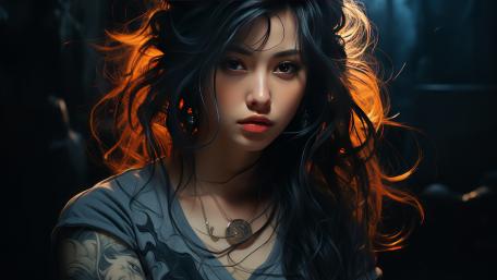 Enigmatic Tattooed Beauty in Shadows wallpaper