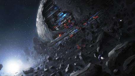 Futuristic Space Colony amidst Asteroid Field wallpaper