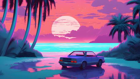 Synthwave speedster wallpaper