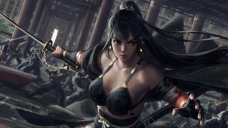 Warrior Girl in Epic Battle Scene wallpaper