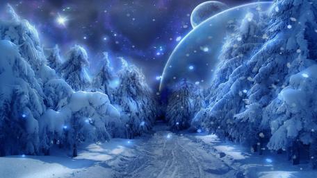 Midnight Winter Wonderland in a Sci-Fi Realm wallpaper