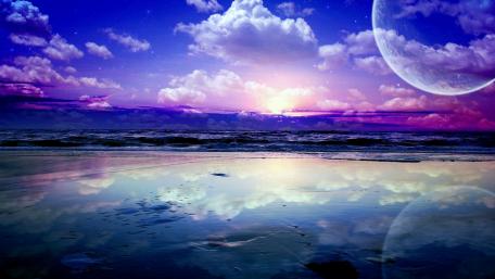 Moonlit Sci-Fi Shoreline wallpaper