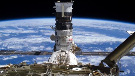 Majestic View of the International Space Station in Orbit wallpaper