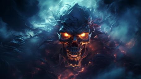 Ethereal Demon's Gaze Amidst Chaos wallpaper