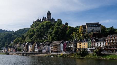 Charming Riverside Castle View wallpaper