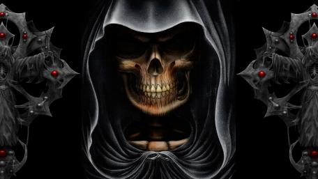 Grim Reaper's Gaze in Darkness wallpaper