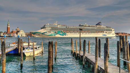 Cruise Ship Docked Near Historic Pier Stumps wallpaper