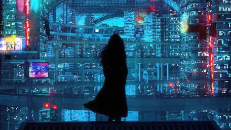 Futuristic Solitude in a Cyber Cityscape wallpaper