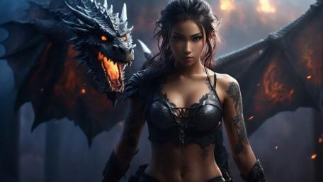 Warrior Princess and the Fierce Dragon wallpaper