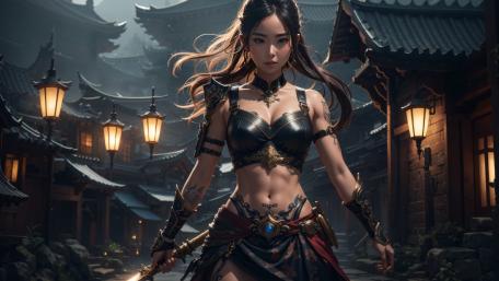 Warrior Princess Amidst Ancient Temples wallpaper
