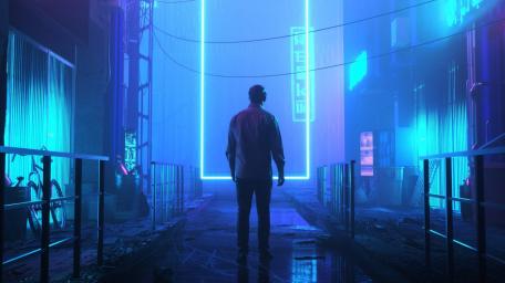 Neon Portal in a Futuristic Cityscape wallpaper
