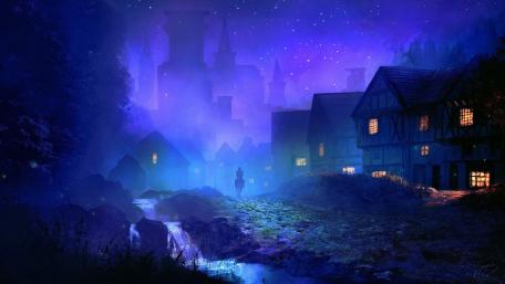 Enchanted Village Under Starlit Skies wallpaper