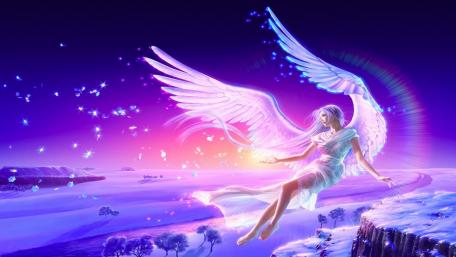 Celestial Guardian with Illuminated Wings Wall Art wallpaper