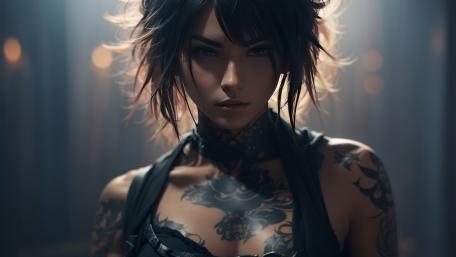 Mysterious Inked Enchantress in Shadows wallpaper