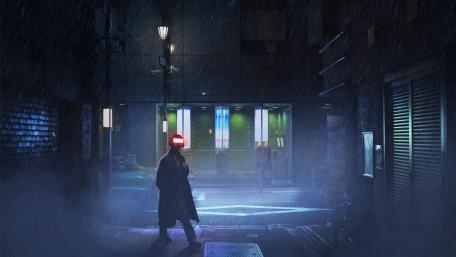 Futuristic Alley in a Dystopian City Night Scene wallpaper