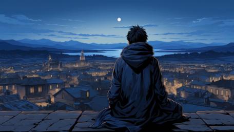 Moonlit Solitude Above the Cityscape wallpaper