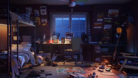 Dormitory room wallpaper
