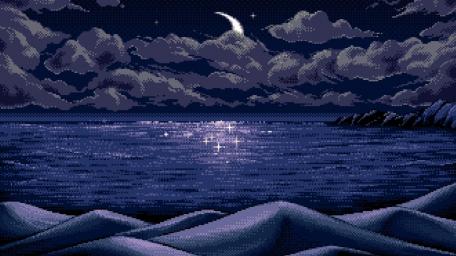 Moonlit Pixel Sea Serenade wallpaper