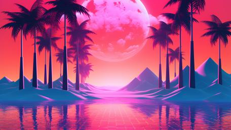 Neon Moonlit Oasis wallpaper