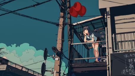 Balcony Daydreams in the Lofi Cityscape wallpaper