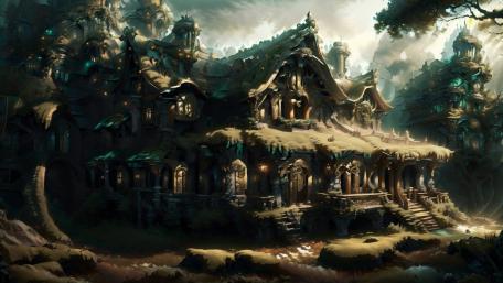fantasy forest city wallpaper